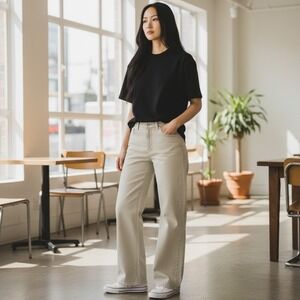 Jimmy Key Wide Leg Pants Size 8 Khaki Trousers‎ High Rise Casual Everyday Style